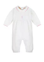 Carriage Boutique Baby Knitted Christening Romper with Pink Cross