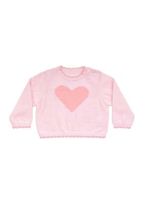 Baby Girls Fuzzy Jacquard Heart Graphic Sweater