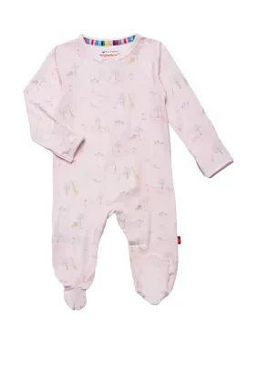 Baby Girls Pink Safari Printed Footie Pajamas