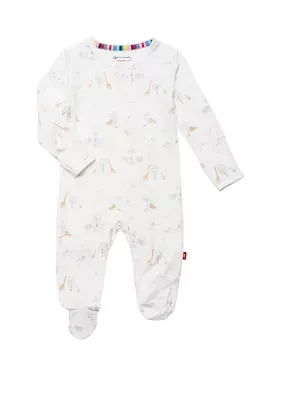 Baby Boys White Safari Printed Footie Pajamas