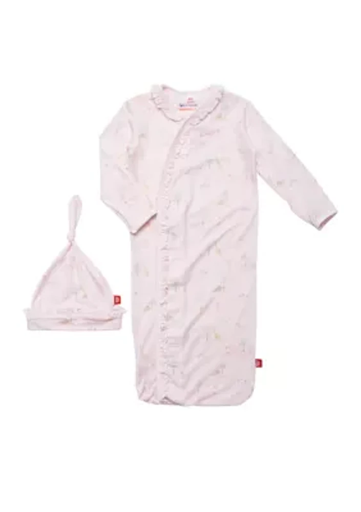 Baby Girls Pink Safari Printed Nightgown with Hat