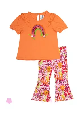 Baby Girls Rainbow Appliqué Top and Printed Pants Set