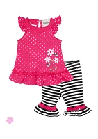 Baby Girls Dot Print Top and Striped Leggings Set