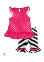 Baby Girls Dot Print Top and Striped Leggings Set