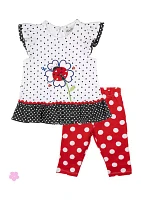 Baby Girls Dot Print Ladybug Top and Leggings Set