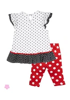 Baby Girls Dot Print Ladybug Top and Leggings Set