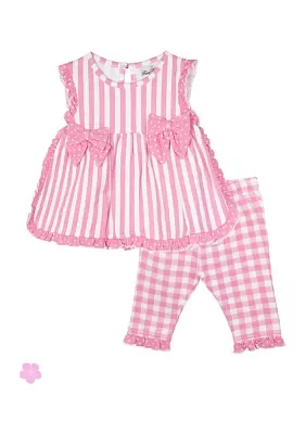 Baby Girls Striped Top and Check Print Leggings Set