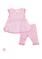 Baby Girls Striped Top and Check Print Leggings Set