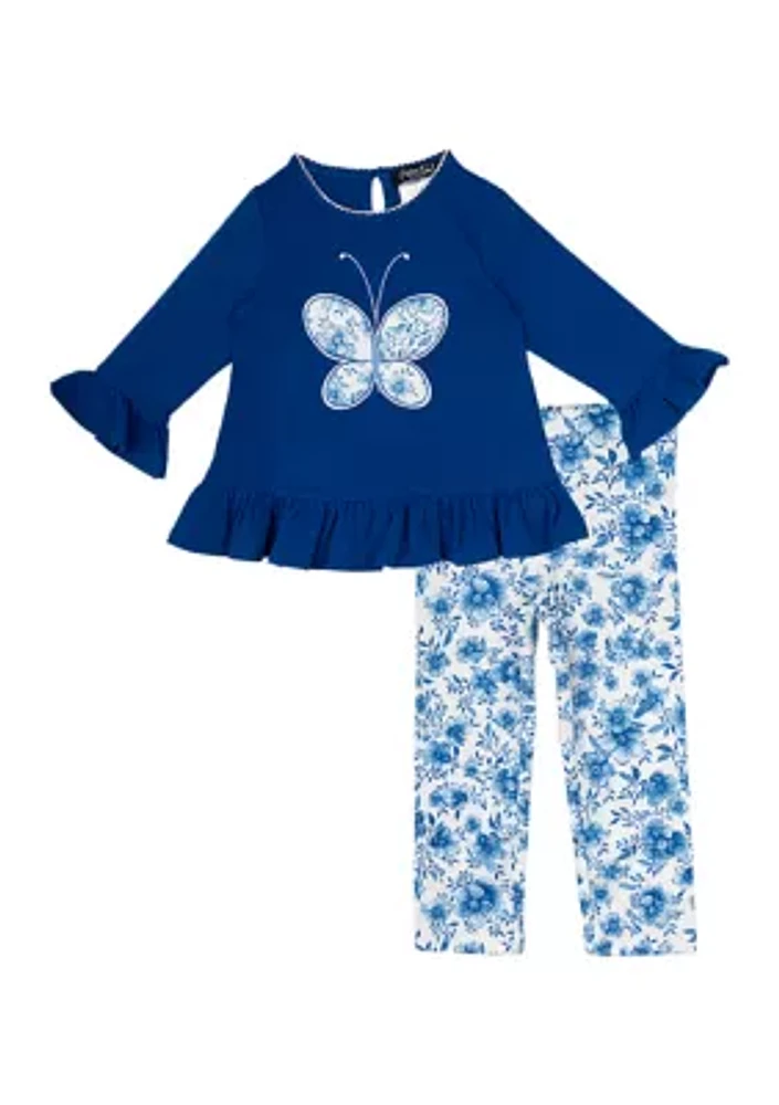 Baby Girls Butterfly Appliqué Top and Printed Leggings Set