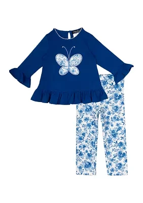 Baby Girls Butterfly Appliqué Top and Printed Leggings Set