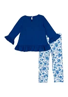 Baby Girls Butterfly Appliqué Top and Printed Leggings Set