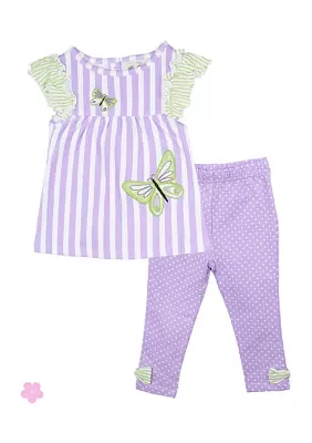 Baby Girls Stripe Top and Dot Printed Leggings Set