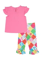 Baby Girls Rainbow Graphic Top and Patchwork Pants Set