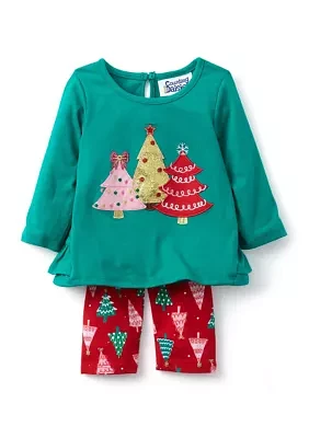 Baby Girls Festive Appliqué Top and Printed Leggings Set