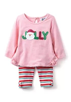 Baby Girls Jolly Appliqué Top and Printed Leggings Set