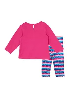 Baby Girls Smiley Face Top and Printed Leggings Set