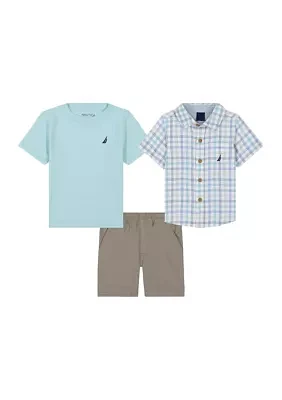 Toddler Boys 3 Piece Button Down Shirt and Shorts Set