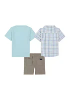 Toddler Boys 3 Piece Button Down Shirt and Shorts Set