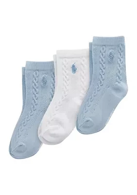 Polo Baby Cable Texture Crew Socks - 3 Pack