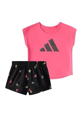 Baby Girls Two Piece Short Sleeve Cotton T-Shirt & Woven Shorts Set