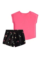 Baby Girls Two Piece Short Sleeve Cotton T-Shirt & Woven Shorts Set