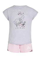 Toddler Girls 2 Piece Short Sleeve Graphic Heather T-Shirt and Mesh Set