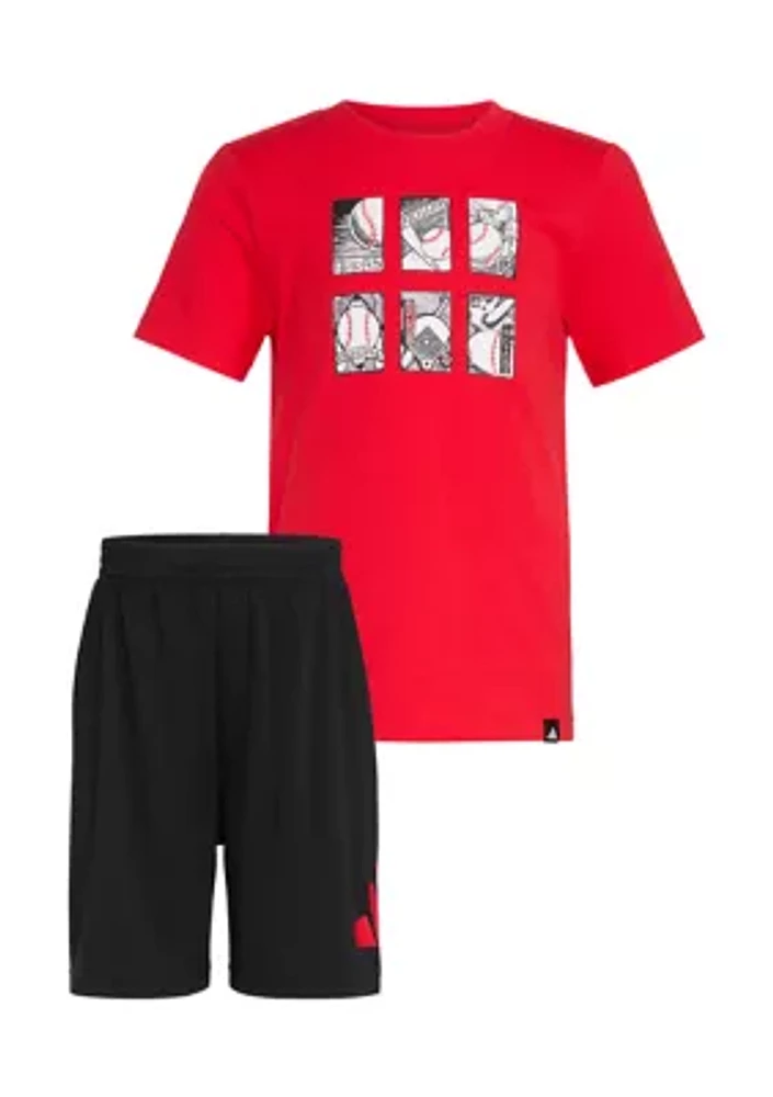 Toddler Boys Two-Piece Short Sleeve Cotton Tee & Elastic Waistband Logo Set