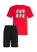 Toddler Boys Two-Piece Short Sleeve Cotton Tee & Elastic Waistband Logo Set