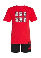 Toddler Boys Two-Piece Short Sleeve Cotton Tee & Elastic Waistband Logo Set