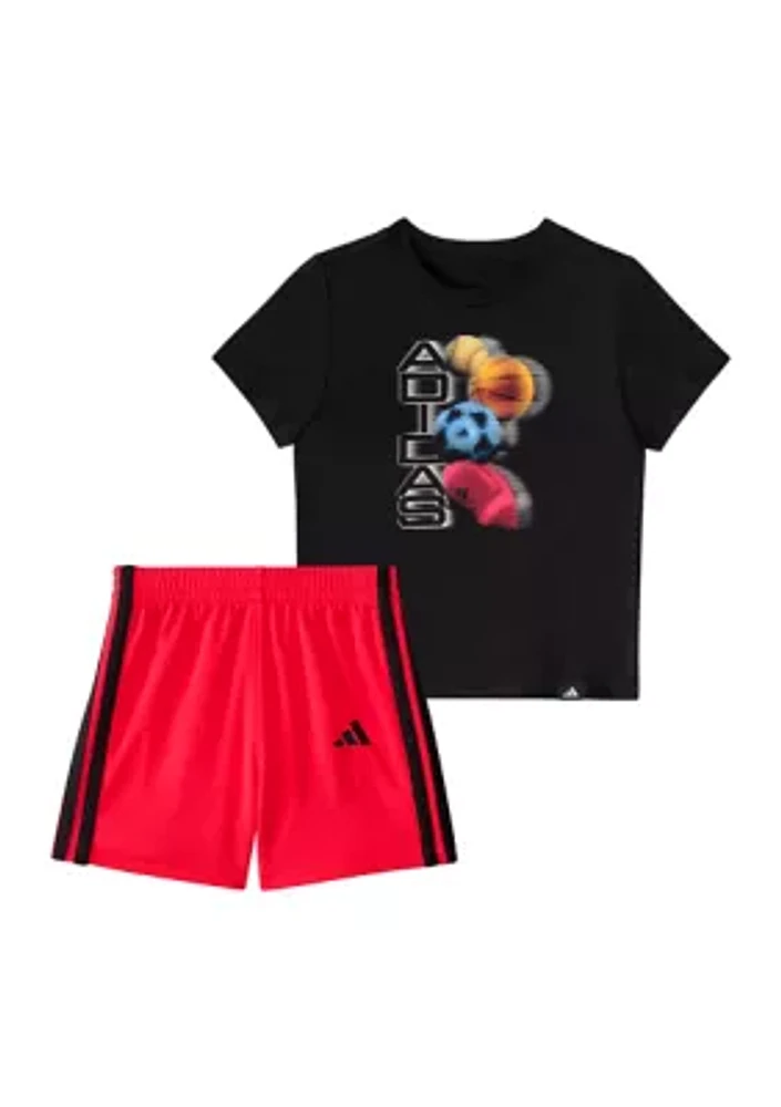 Baby Boys Two-Piece Short Sleeve Graphic Cotton Tee & 3-Stripe Set