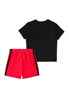 Toddler Boys Two-Piece Short Sleeve Graphic Cotton Tee & 3-Stripe Set