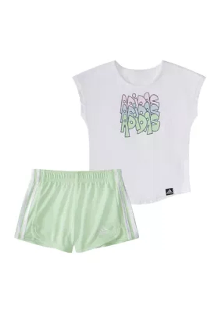 Baby Girls Two Piece Graphic T-Shirt and Mesh Shorts Set