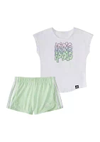 Baby Girls Two Piece Graphic T-Shirt and Mesh Shorts Set