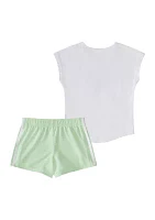 Baby Girls Two Piece Graphic T-Shirt and Mesh Shorts Set