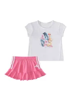 Baby Girls Two Piece Short Sleeve Pleated T-Shirt and Ruffle Skort Set