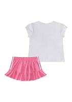 Baby Girls Two Piece Short Sleeve Pleated T-Shirt and Ruffle Skort Set