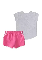 Baby Girls Two Piece Essential Heather Graphic T-Shirt and Woven Shorts Set