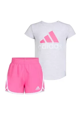 Toddler Girls Two Piece Essential Heather T-Shirt and Woven Shorts Set