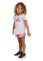 Toddler Girls Two Piece Essential Heather T-Shirt and Woven Shorts Set