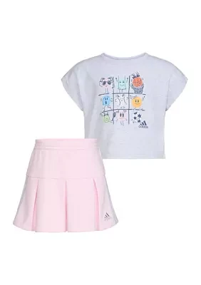 Toddler Girls Two Piece Box Graphic Heather Top and Skort Set