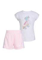 Toddler Girls Two Piece Graphic Heather T-Shirt and Mesh Shorts Set