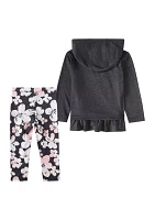 Baby Girls Long Sleeve Ruffle Mélange Top and Printed Leggings Set