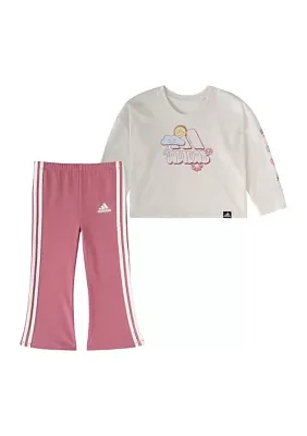 Baby Girls Long Sleeve Graphic Heather T-Shirt and Flare Pants Set