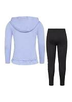 Girls 4-6x 2 Piece Long Sleeve Ruffle Mélange Top and Leggings Set