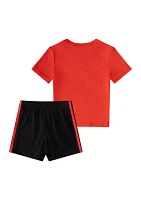 Baby Boys Two Piece Graphic Cotton T-Shirt & 3 Stripe Shorts Set