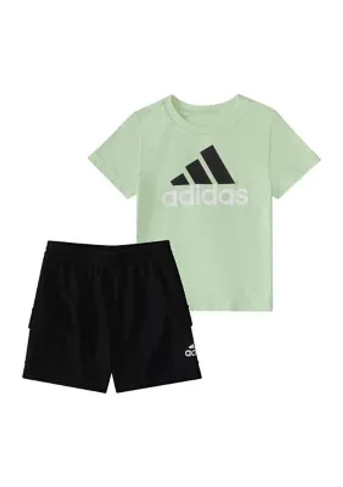 Baby Boys Two Piece Short Sleeve French Terry T-Shirt and Cargo Shorts Set