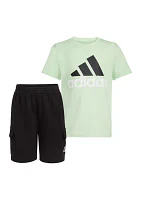 Toddler Boys Two Piece Short Sleeve Graphic T-Shirt and French Terry Cargo Shorts Set