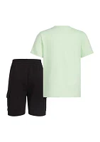 Toddler Boys Two Piece Short Sleeve Graphic T-Shirt and French Terry Cargo Shorts Set