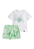 Baby Girls Two Piece Short Sleeve Cotton T-Shirt and Printed Woven Shorts Set