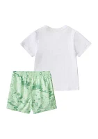 Baby Girls Two Piece Short Sleeve Cotton T-Shirt and Printed Woven Shorts Set